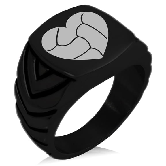Stainless Steel Love Volleyball Heart Chevron Pattern Biker Style Polished Ring