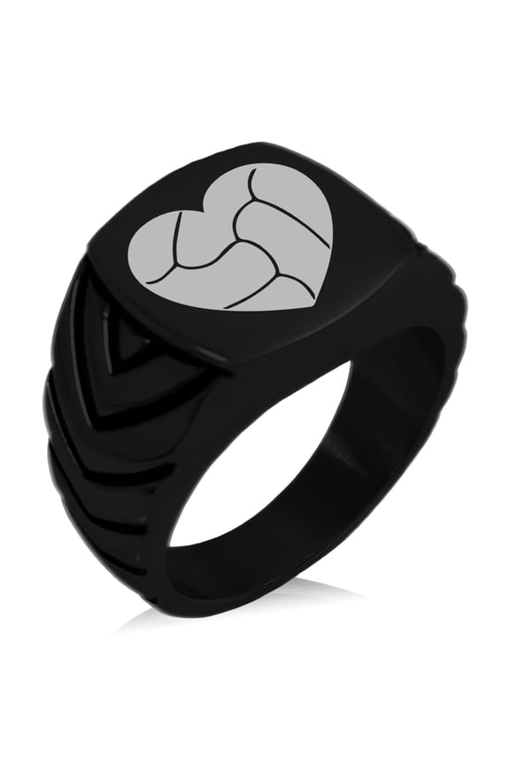 Stainless Steel Love Volleyball Heart Chevron Pattern Biker Style Polished Ring