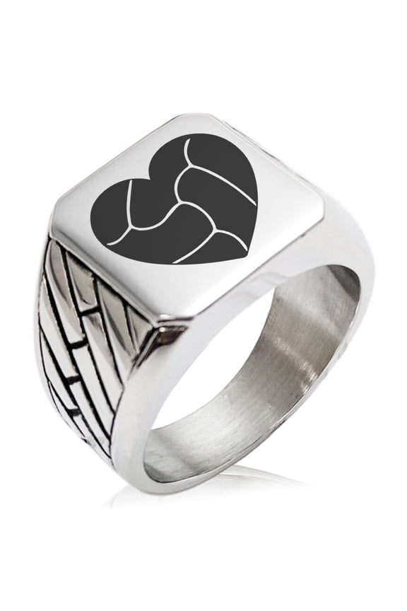 Stainless Steel Love Volleyball Heart Geometric Pattern Biker Style Polished Ring