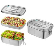 Stainless Steel Lunch Box, 2-Tier Large Capacity Bento Box 1.2L+0.3L, Portable Lunch Container with Secure Locks & Food Divider, BPA-free Metal Food Case for Adults