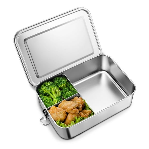 Vesteel Stainless Steel Bento Box, 47oz Lunch Box Metal Food Storage Container with Removable Dividers, Portable & Leak-Proof Meal Prep Container with 3 Compartment