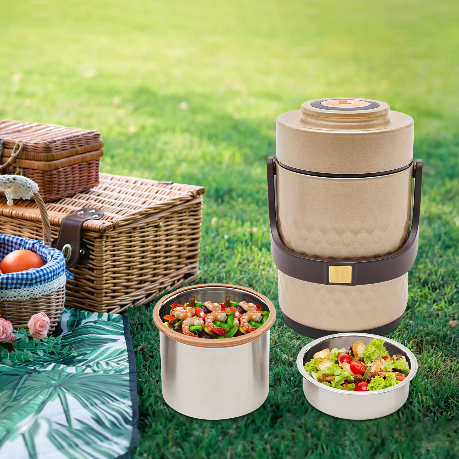 Stainless Steel Lunch Box, 2L Capacity with Auto Pressure Valve, 6-Hour Heat Retention, For School and Outdoor Use