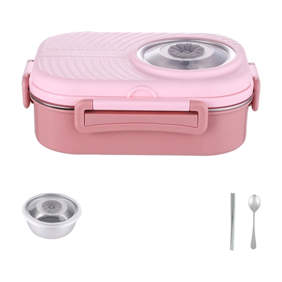 Stainless Steel Lunch Box,Metal Bento Box, Partitionable Stainless Steel Food Storage Container with Lockable Clip, Leak-proof, Dishwasher-Safe Snack Box for Travel, Work(Red,9.05x6.49x3.14")