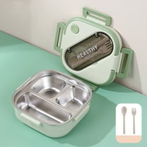 Stainless Steel Lunch Box for s Adults, Divided Bento Box with Utensils, Leak Proof Microwave Safe Food Container for Work(Green)
