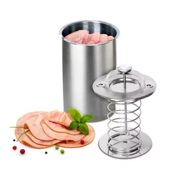 Stainless Steel, Lunch Meat Press Mold for Deli Meats-Homemade with Cooking Bags, Ham Maker with Thermometer, Round Shape Meat Deli Press Maker Machine .