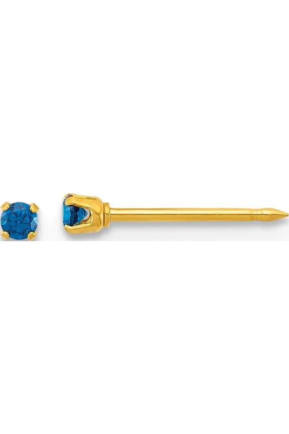 Stainless Steel Luxury, Luxurious Polished Cubic Zirconia (Cz) 2 Mm Inverness 24K Gold-Plated 2Mm Blue Cz Stud Post Piercing Earrings