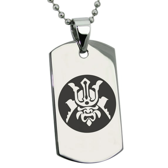 Stainless Steel Máscara Samurai Crest Engraved Dog Tag Pendant Necklace