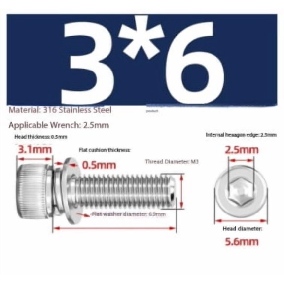 Stainless Steel M3 Hexagonal Screws with Cylindrical Heads and Spring-Loaded Washers - 50 Pack for DIY and Professional Use