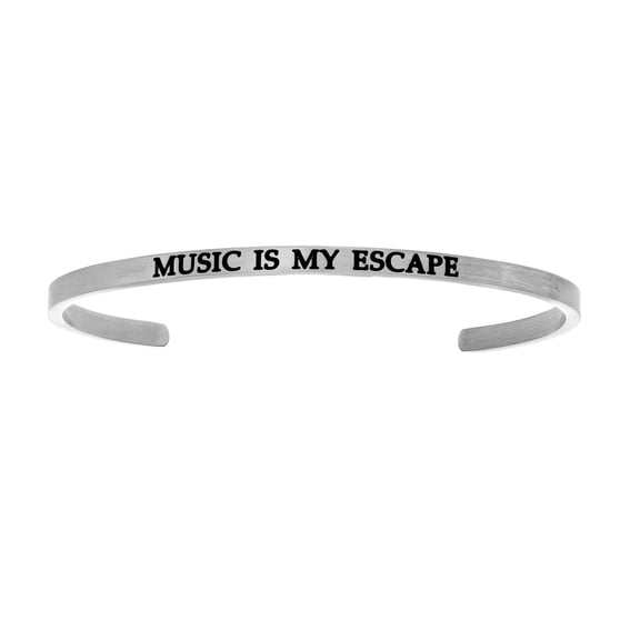 Stainless Steel MUSIC IS MY ESCAPE Diamond Accent Cuff Bangle Bracelet, 7