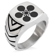 Stainless Steel Maeda Samurai Crest Chevron Pattern Biker Style Polished Ring