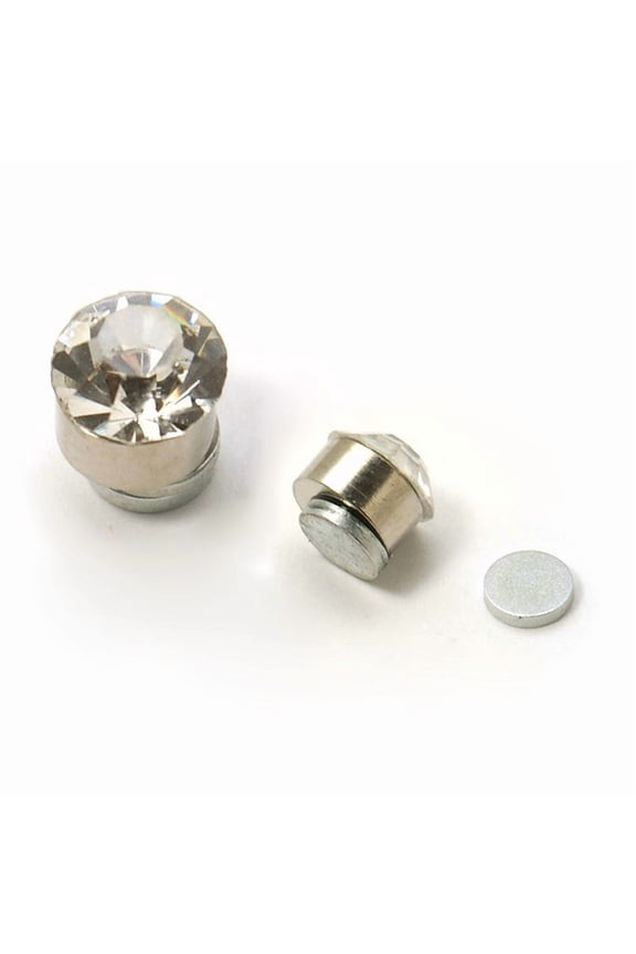 Stainless Steel Magnetic Ear Studs with Rhinestone Flat Round about 6mm in diameter 6mm thick 12pairs/board