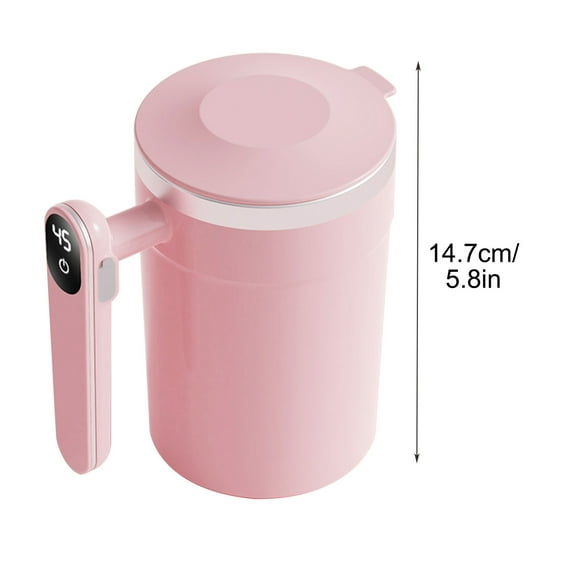Stainless Steel Magnetic Electric Coffee Mixer Cup, with Temperature Display , Automatic Self-Stirring Mug, Reusable Mixing Cup for Home Office Travel Coffee Milk Tea Use (Pink)