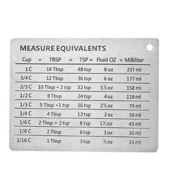 Stainless Steel Magnetic Fridge Conversion Chart Heavy Duty Baking Measurement Cheat Sheet with Cup & Spoon Sizes Essential Kitchen Tool for Cooking & Baking