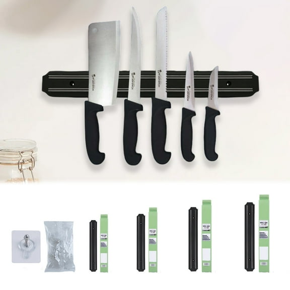 Stainless Steel Magnetic Knife Holder for Wall, No Drilling Required, Kitchen Organizer Rack, Strong Magnet Strip for Utensils & Tools, Space-Saving Storage, Black, 55cm