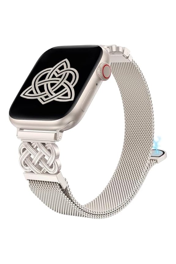 Stainless Steel Magnetic Loop Compatible with Apple Watch Band 41/40/38/49/46/45/44/42mm Women Metal Mesh Celtic Knot Dressy Strap for iWatch SE Series 10/9/8/7/6/5/4/3/2/1/Ultra(1/2)