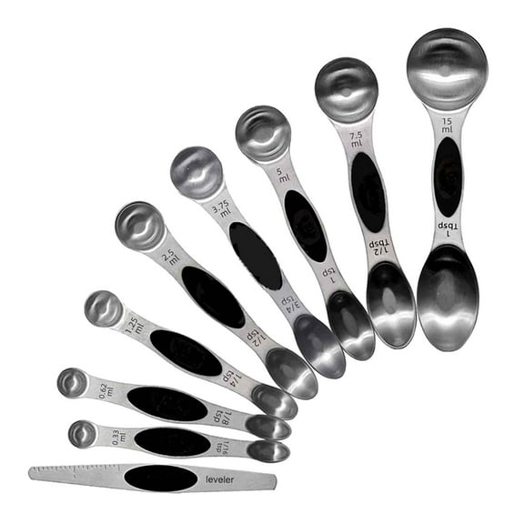 Stainless Steel Magnetic Measuring Spoons Set 8 Piece Double Headed Kitchen Spoons for Dry & Liquid Ingredients,Stackable Teaspoon with Scraper,Dishwasher Safe