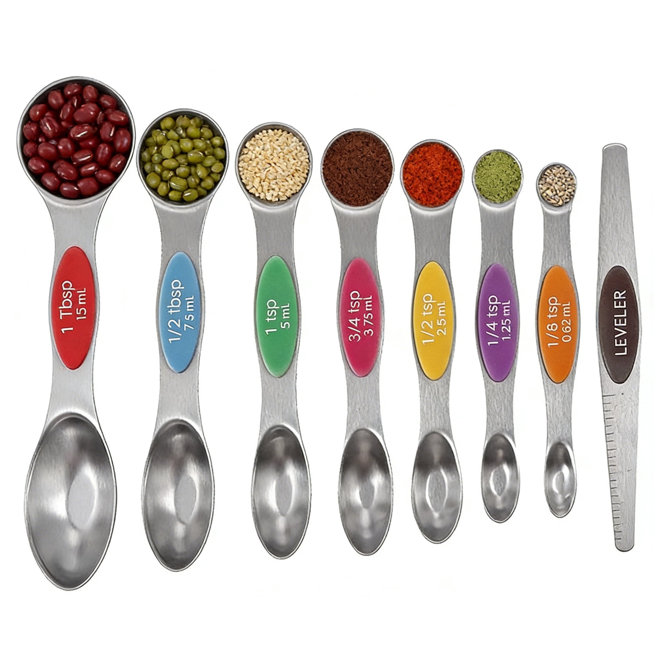 Stainless Steel Magnetic Measuring Spoons Set of 8, Kitchen Spice Measuring Spoons for Cooking & Baking, Fits in Spice Jars