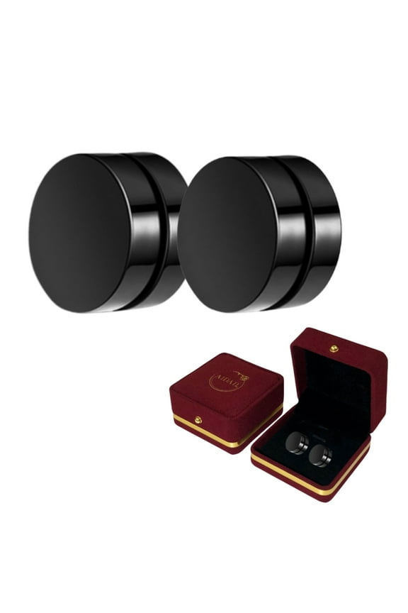 Stainless Steel Magnetic Non-piercing Biker Stud Earrings Set Piercing Huggie Small Hoop Surgical Steel Earring Stud Hypoallergenic Earring for Mens Womens Teens,Black 10 MM