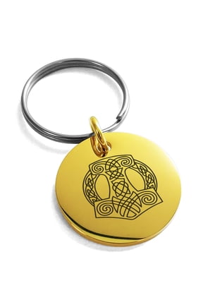 Stainless Steel Majesty Thor's Hammer Mjolnir Viking Engraved Small Medallion Circle Charm Keychain Keyring