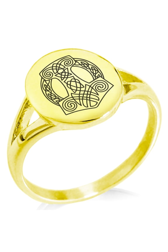 Stainless Steel Majesty Thor's Hammer Mjolnir Viking Minimalist Oval Top Polished Statement Signet Ring