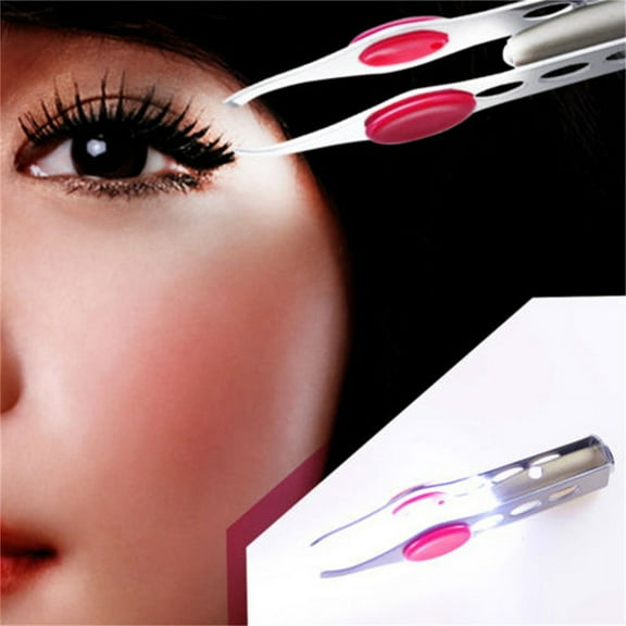 Stainless Steel Make Up LED Light Eyelash Eyebrow Hair Removal Lighted Tweezer