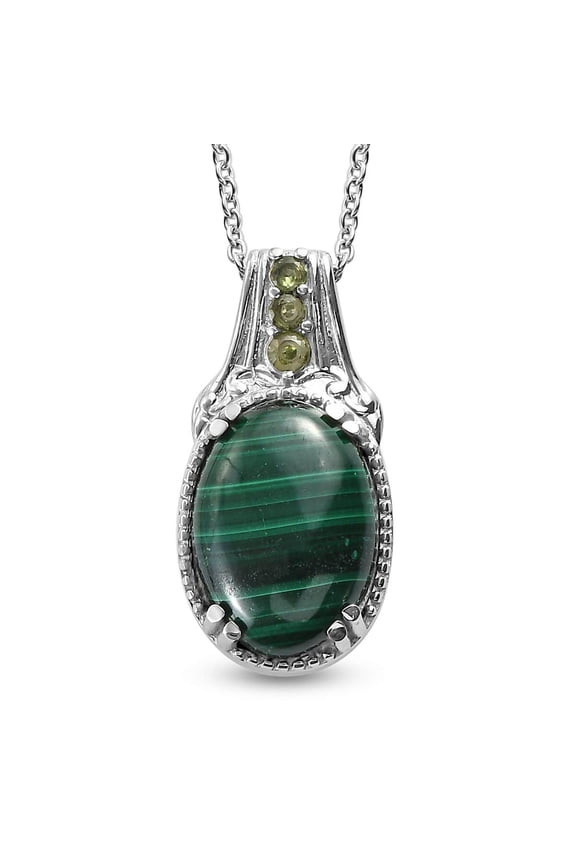 Stainless Steel Malachite Peridot Birthstone Pendant Necklace for Women Jewelry Size 20" Birthday Christmas Gifts for Women