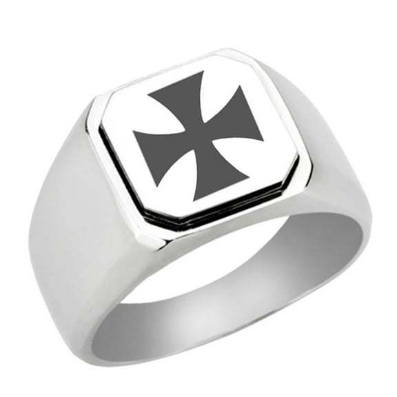 Stainless Steel Maltese Cross Engraved Signet Ring