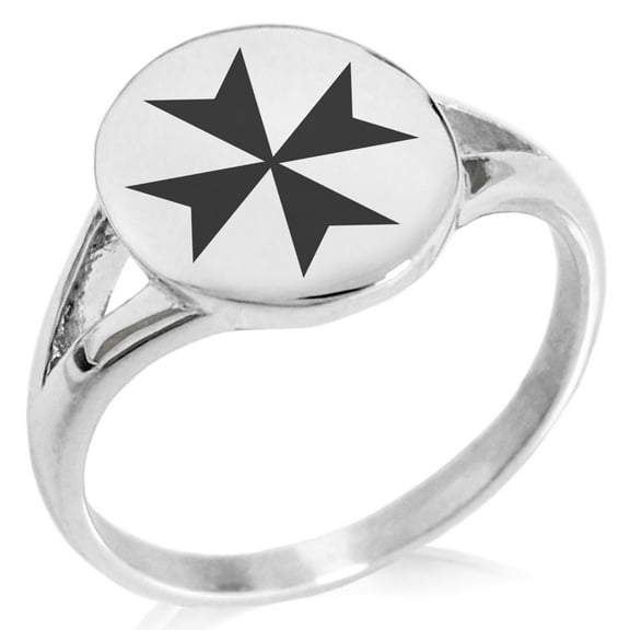 Stainless Steel Maltese Cross Minimalist Oval Top Polished Statement Signet Ring