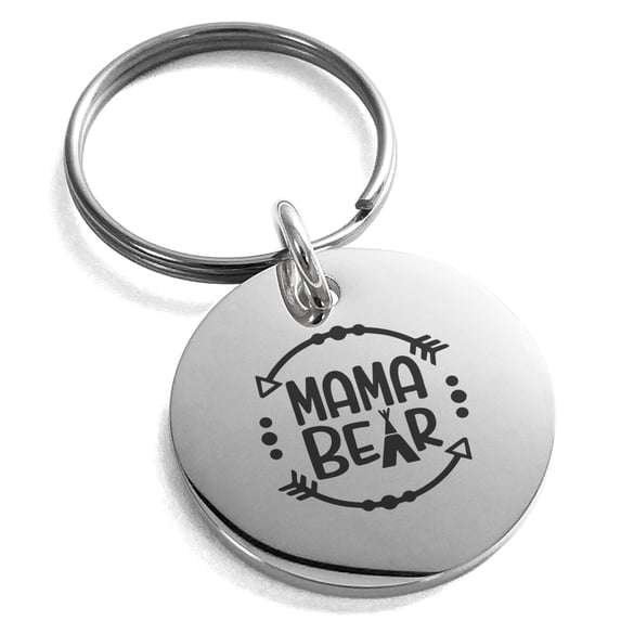 Tioneer Stainless Steel Mama Bear Small Medallion Circle Charm Keychain Keyring For Unisex 20mm.