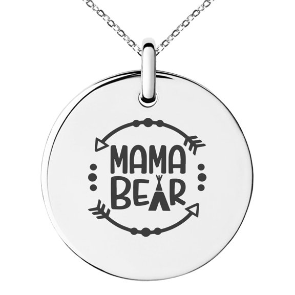 Tioneer Stainless Steel Mama Bear Small Medallion Circle Charm Pendant Necklace