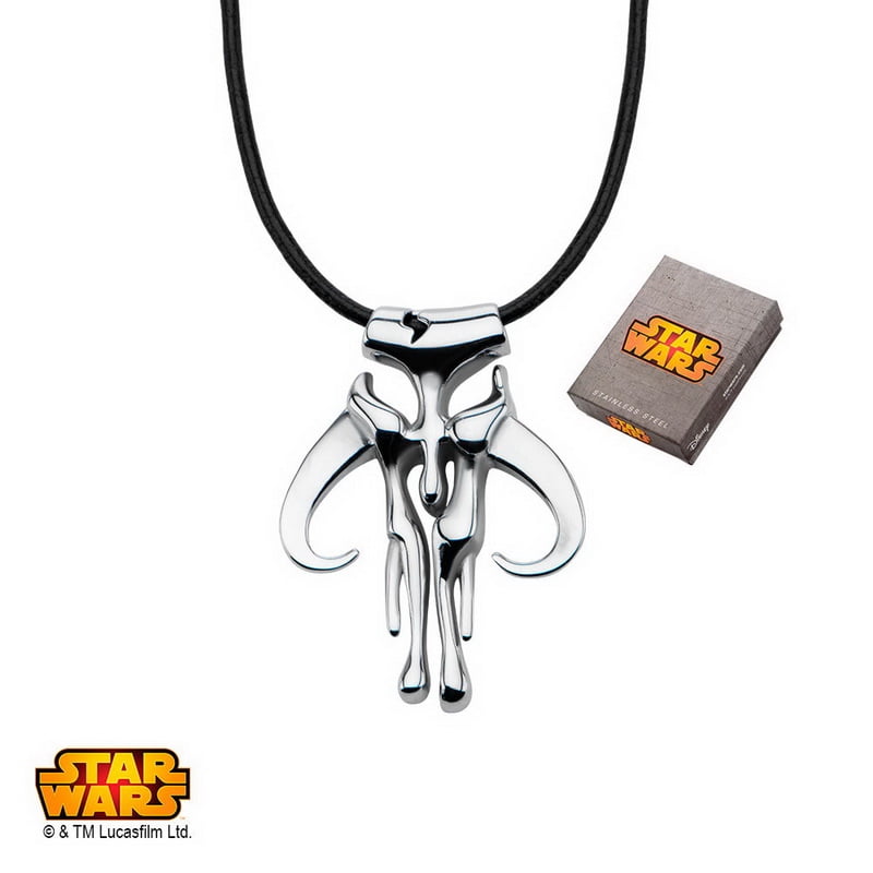 Stainless Steel Mandalorian Symbol Pendant, 20 Leather Cord