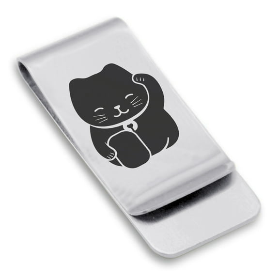 Stainless Steel Maneki Neko Good Luck Charm Classic Slim Money Clip Credit Card Holder