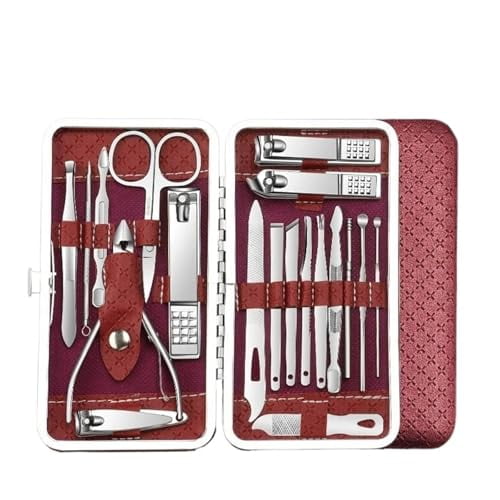 ‌Stainless Steel Manicure Set Sharp Durable Foldable Case Nail Clipper File Essentials Kit‌(Red19)