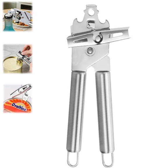 Stainless Steel Manual Can Opener, 3-in-1 Multifunctional, High-Carbon Steel Cutting Wheel, Ergonomic Handle,for Food Cans and Bottles