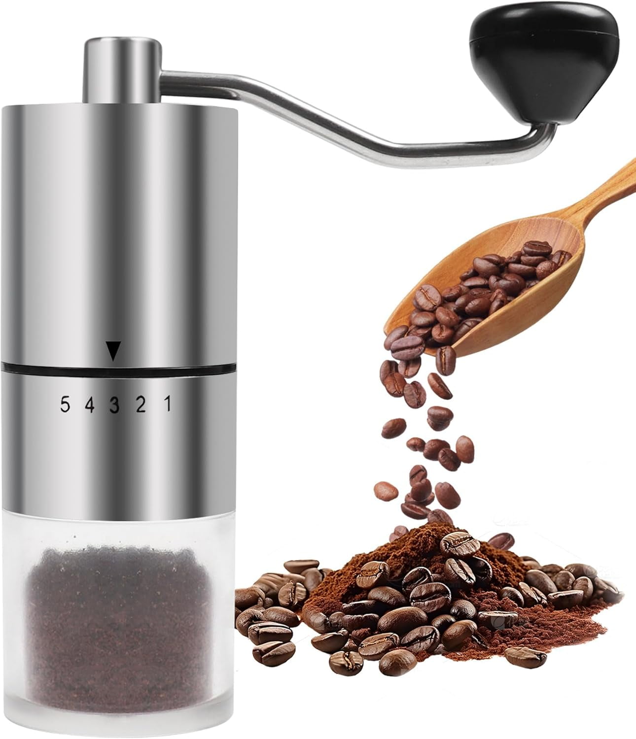 Stainless Steel Manual Coffee Grinder, Portable Manual Grinder for Espresso, French Filter Press, Travel and Home Brewing