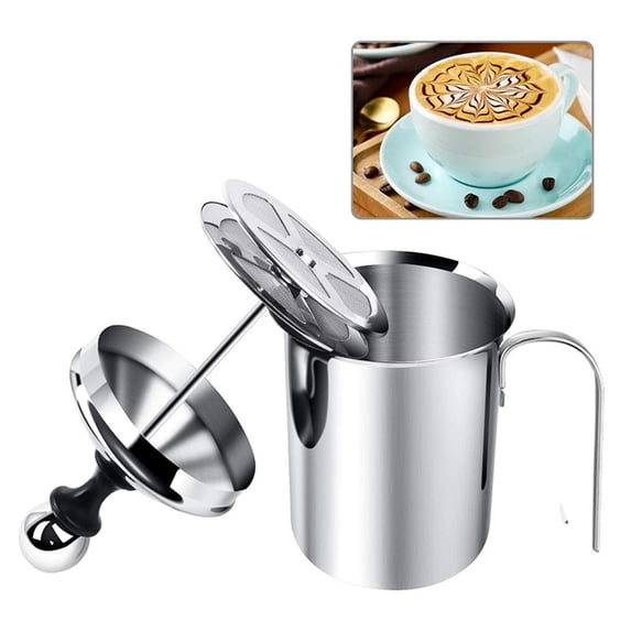 Stainless Steel Manual Milk Frother, 400/800ml Hand Pump Milk Frother with Filter Screen, Milk Foam Maker, Handheld Frothing Pitcher Foamer for Coffee, Frappe, Matcha, Hot Chocolate