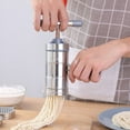 thumbnail image 1 of Stainless Steel Manual Noodle Maker | Hand Operated Pasta Press | Easy DIY Kitchen Tool | Five Interchangeable Molds | Durable Crank Handle | Includes 1 Machine & 5 Shaping Tools, 1 of 4