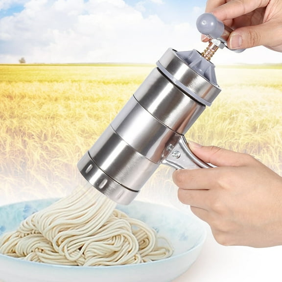 Stainless Steel Manual Noodle Press with 5 Noodle Mould Pasta Press Making Machine Kitchen Tool for Fettuccine Spaghetti Lasagne Dough Roller Press