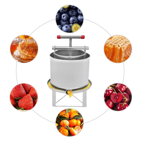 Stainless Steel Manual Press Extractor for Juice and Honey, Large 532.6 Oz Capacity, Ergonomic Design, Stable Base, Easy to Clean, Ideal for Home Use