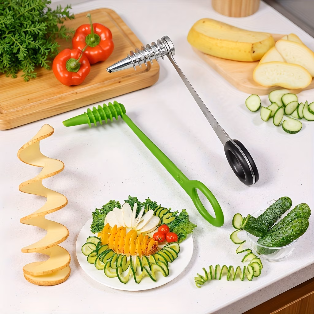 Stainless Steel Manual Spiral Slicer, 5-in-1 Vegetable Cutter for Zucchini, Potato, Carrot, Healthy Noodles & Tornado Fries, Easy Clean, Christmas Gift