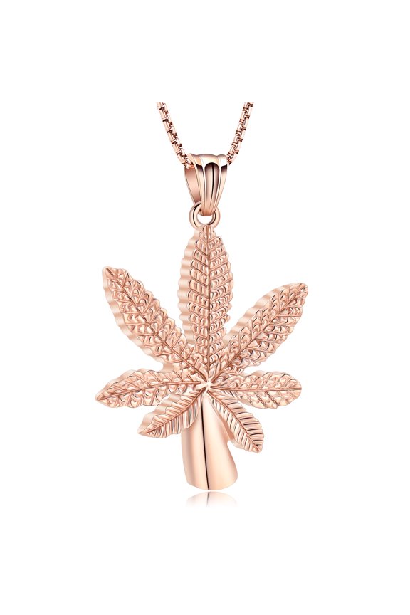 Stainless Steel Marijuana Leaf Urn Pendant Memory Necklace for Cremation Ashes Holder Memorial Jewelry