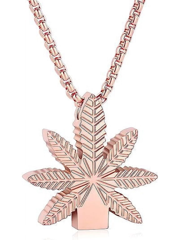 Stainless Steel Marijuana Leaves Urn Pendant Cremation Jewelry for Ashes Keepsake Memory Necklace