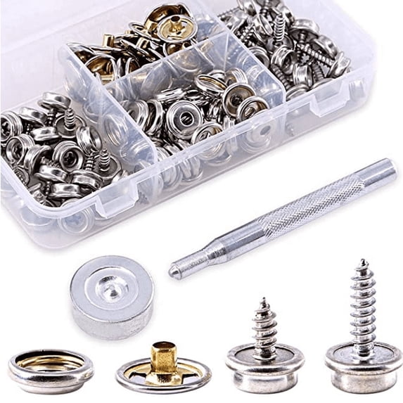 Stainless Steel Marine Grade Canvas and Upholstery Boat Cover Snap Button Fastener Kit with 2Pcs Setting Tool (40 Sets,120 Pieces )- Silver