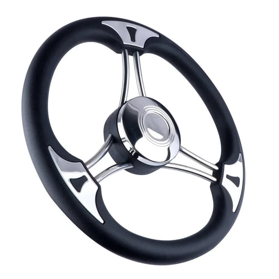 Stainless Steel Marine Steering Wheel, 3 Spoke, Boat Accessory, Comfortable Black Foam Grip,