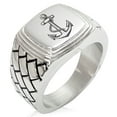 thumbnail image 1 of Tioneer Stainless Steel Mariner Nautical Anchor Geometric Pattern Step-Down Biker Style Polished Ring, 1 of 1