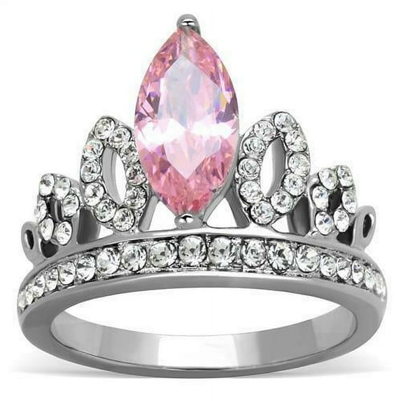 Stainless Steel Marquise Pink SapphireCrown Ring Anillo Para Mujer