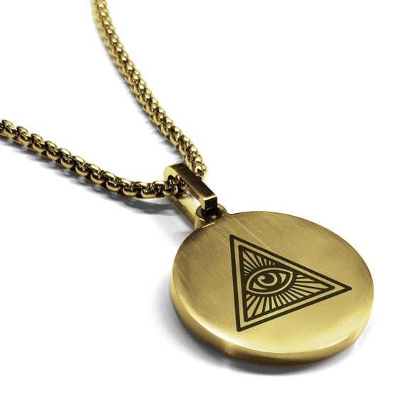 Stainless Steel Masonic All Seeing Eye Symbol Round Medallion Pendant Necklace
