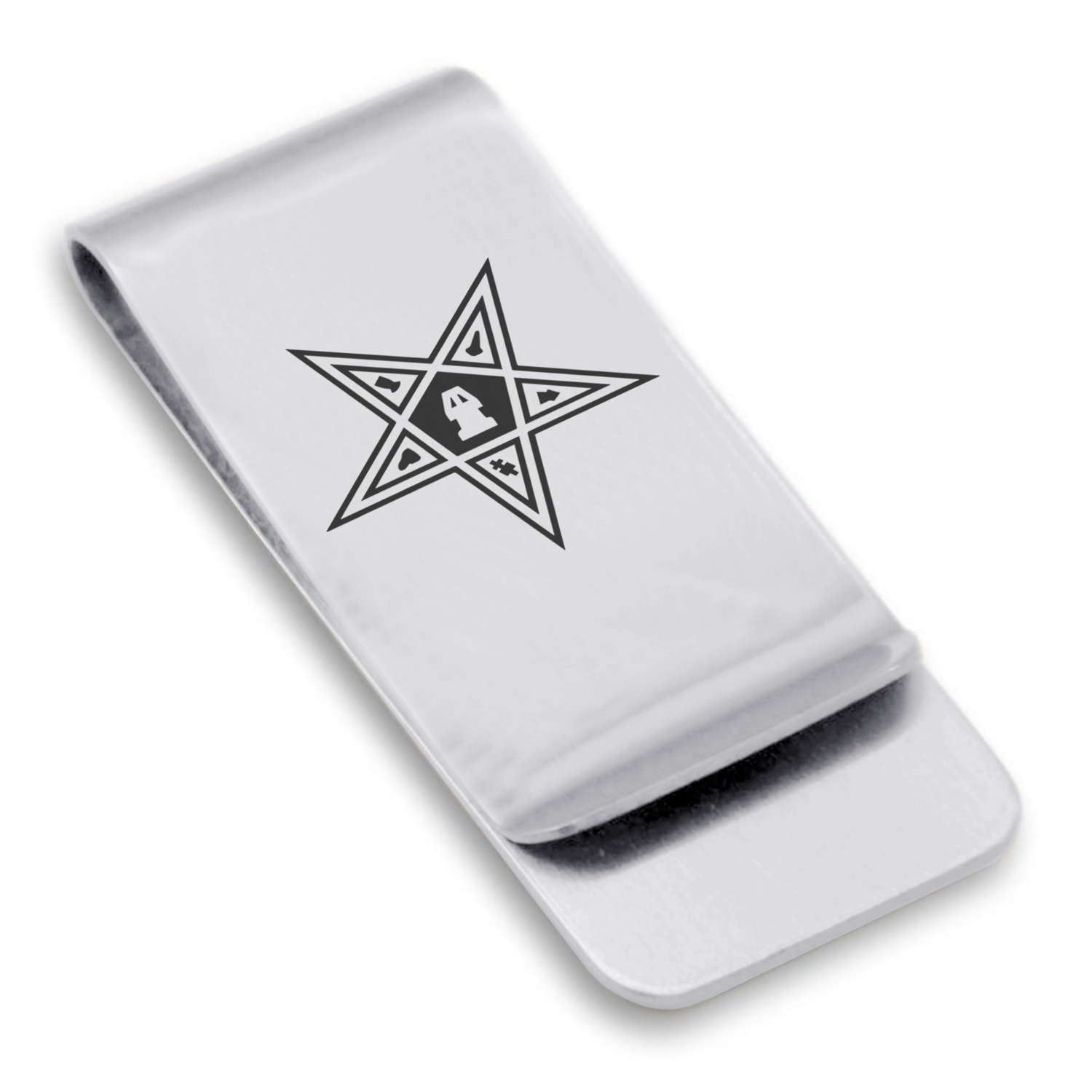 Stainless Steel Masonic Blazing Eastern Star Symbol Classic Slim Money Clip  Credit Card Holder