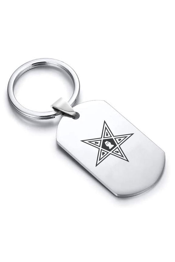 Stainless Steel Masonic Blazing Eastern Star Symbol Dog Tag Keychain Circle Ring