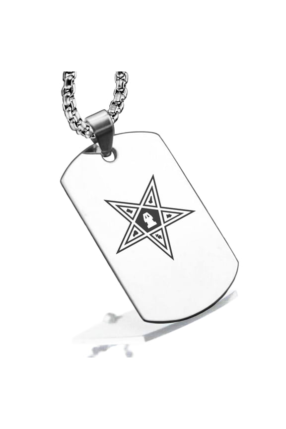 Stainless Steel Masonic Blazing Eastern Star Symbol Dog Tag Pendant Necklace